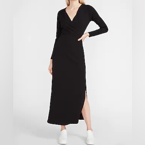 Express Dresses & Skirts - EXPRESS Ribbed Wrap Front Long Sleeve Maxi Dress